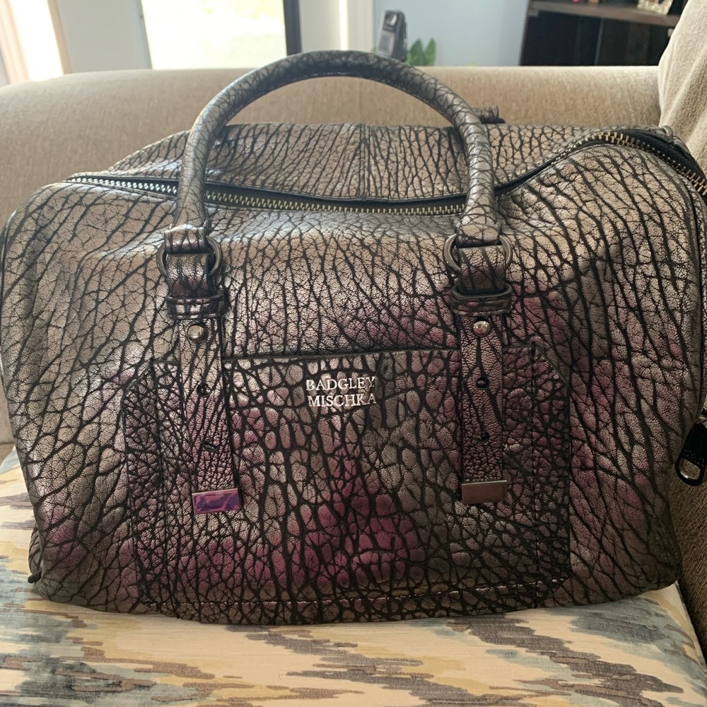 Badgley Mischka Textured Silver and Black Handbag